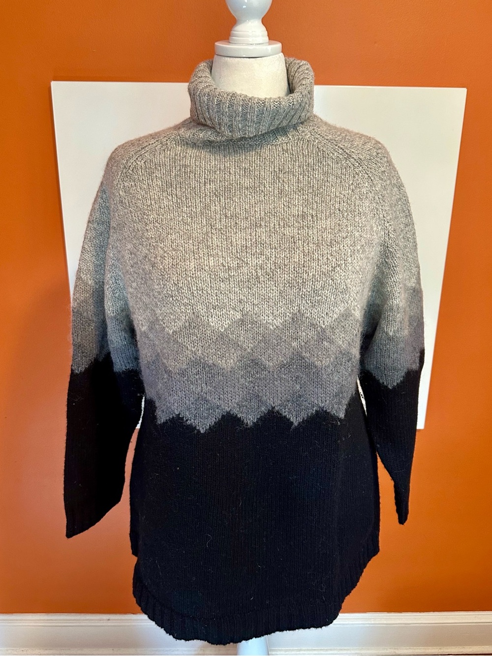 SKYR Vintage Wool Mohair Blend Chevron Colorblock Turtleneck Sweater XL